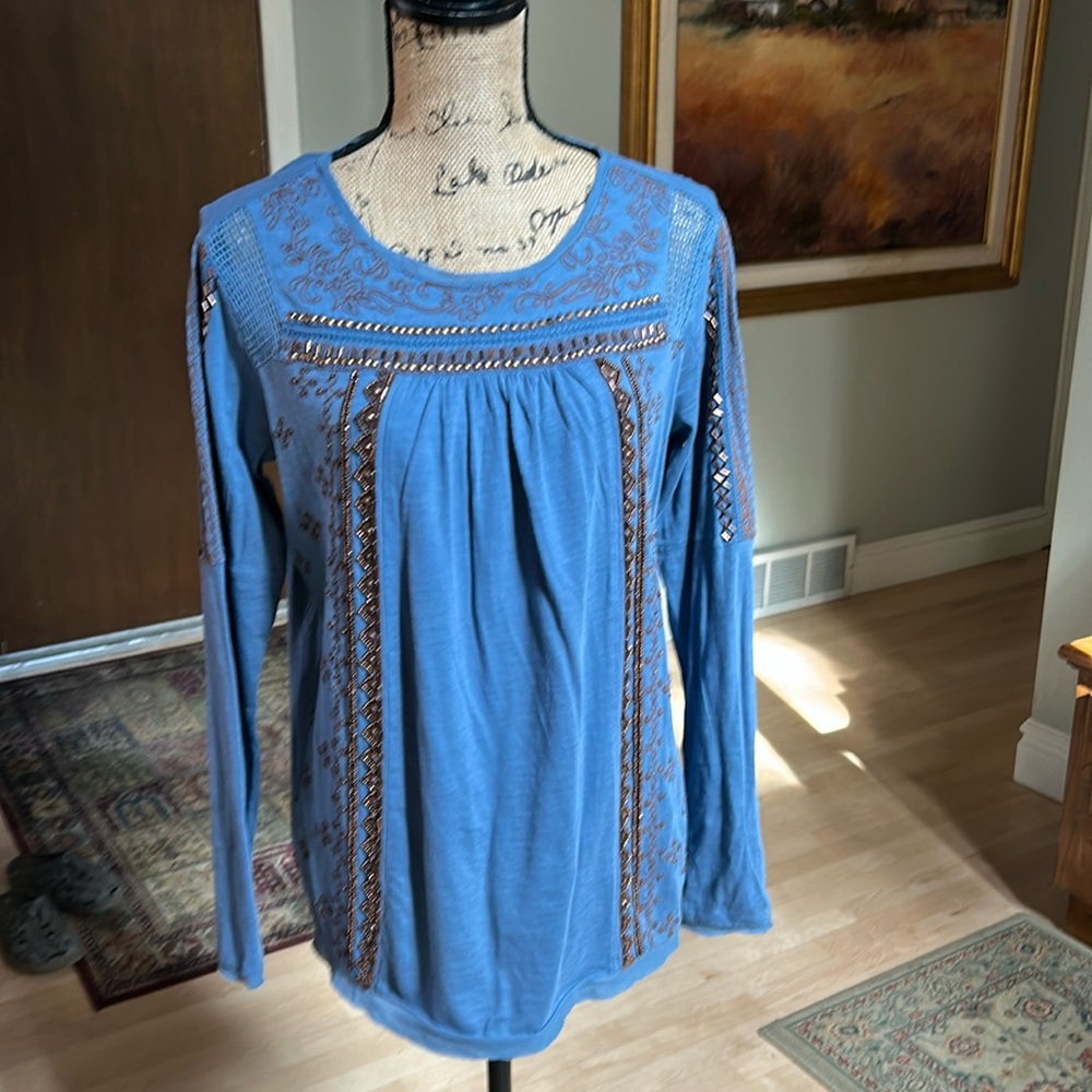 Sundance Medium Blue Cooper Beading/Embroidery Detail, Size Small